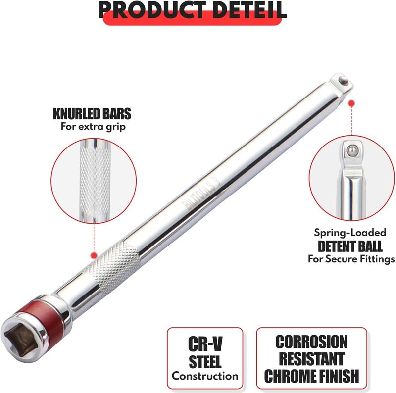 BILITOOLS Wobble Extension Set, 9 PCS 1/4", 3/8" and 1/2" Drive Ratchet Extension Set Flexible, Cr-V Steel - Image 4